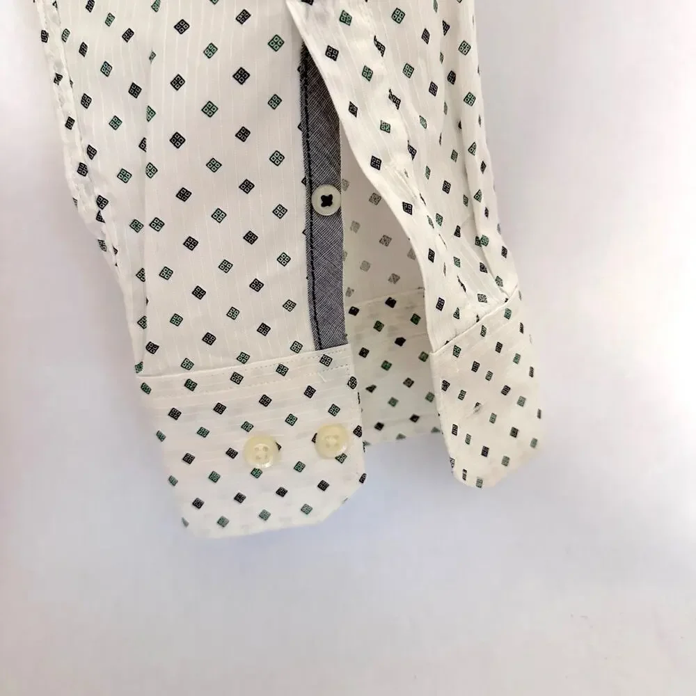 Banana Republic Mens Button Front Dress Shirt Ivory Geometric Cotton Slim Fit XL